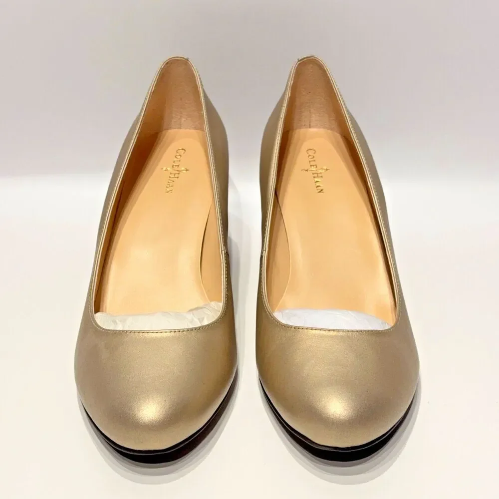 NWB Cole Haan Women’s Edie Low Pump Heels Pearlized Gold Leather Size 10B
